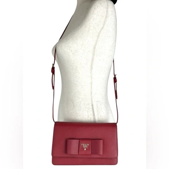 PRADA LEATHER MINI BAG RED GHW - Picture 3 of 13